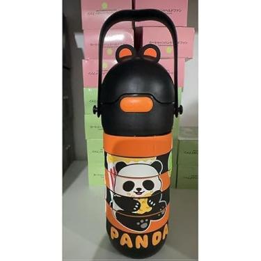 Imagem de Garrafa Térmica Infantil Panda, 520ml, Design Giratório 360°, Preta com Alça Transversal