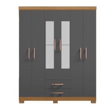 Imagem de Guarda Roupa Casal Vanessa 6 Portas e 2 Gavetas com Espelho Carvalho Americano Grafite EdeCasaMoveis