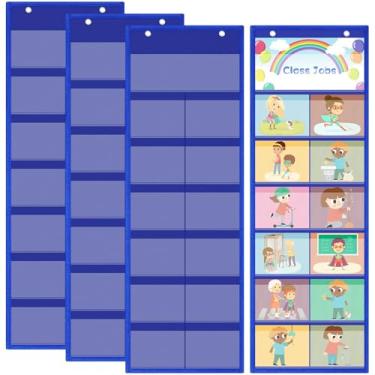 Imagem de Affrolling Pacote com 4 quadros de bolso para sala de aula 75 x 25 cm 12 + 1 bolsos organizador de arquivos de parede para cartões, imagens, tabela de comportamento educacional de gerenciamento de