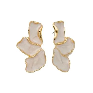 Imagem de Brincos de pétala para mulheres, irregulares, grandes, florais, branco, rosa, azul, verde, exclusivo, brincos de flor, joias presentes para mulheres, One Size, Metal, Sem pedra preciosa