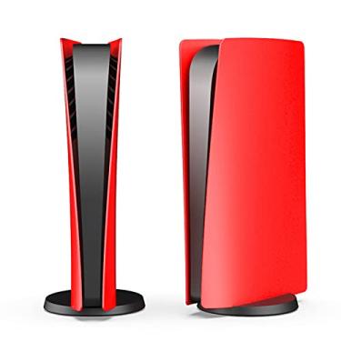Imagem de Capa para console PS5, ArVin PS5 Skin Placas de reposição para placa frontal para PS5, ABS antiarranhões, à prova de poeira, acessórios para jogos para Sony PlayStation 5 console de jogos edição digital (vermelho)