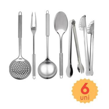 Imagem de Kit de Utensilios de Cozinha em Inox 8 pçs Concha Colher Escumadeira P