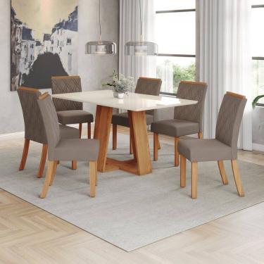 Imagem de Conjunto para Sala de Jantar com 6 Cadeiras Lins Marrom/Off White/Cinza
