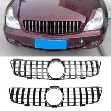 Imagem de Grade de para-choque de carro tiras decorativas kit de corpo de grade de corrida Grade de para-choque dianteiro para CLS Class W219 2005-2008 Exterior (preto)