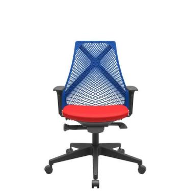 Imagem de Cadeira Office Bix Tela Azul Assento Aero Vermelho Autocompensador Bas