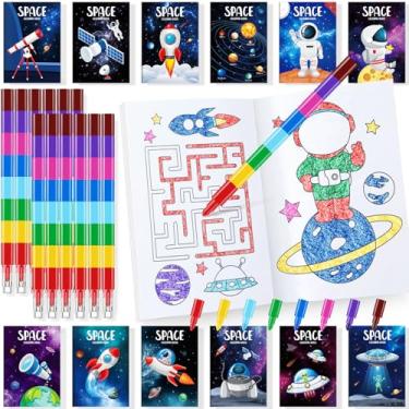 Imagem de Ben Louis 24 Livros Para Colorir Do Espaço Exterior Lembrancinhas Com 24 Giz De Cera Alien Mini Livro De Desenho Em Massa Para Crianças Sistema Solar Astronauta Festa Galaxy Aniversário Planeta Decora