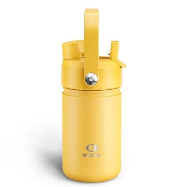 Imagem de Garrafa de água infantil com canudo – Garrafa de água de aço inoxidável de 350 ml com bicos duplos, à prova de vazamento, livre de BPA, aspirador de parede dupla que mantém frio por 24 horas para