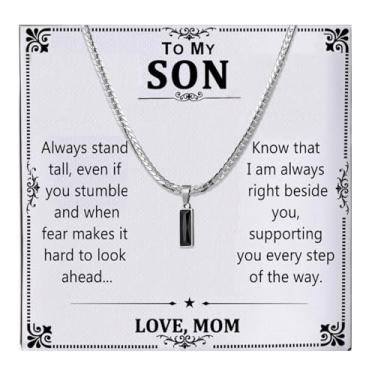 Imagem de Colar To My Son da Mom Dad masculino com pingente de corrente de cobra, presentes para filhos, presentes de aniversário inspiradores para homens, Aço inoxidável, Sem Pedra Preciosa