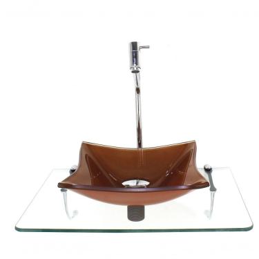 Imagem de Kit Cuba De Vidro 10Mm Rose Gold Tampo 50Cm Incolor Com Suporte Torneira Valvula