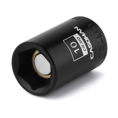 Imagem de CASOMAN Soquete de impacto magnético raso de 1/10.2 cm Drive 10 mm, métrico, 6 pontos, CR-MO com acabamento de fosfato preto