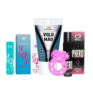 Imagem de Kit com Sedenta Por 69 Volumão Anel Peniano com Mini Cápsula e Perfume Phero Feminino