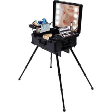 Imagem de Estojo De Cosméticos, Estojo De Vaidade De Carrinho, Estojo Organizador De Maquiagem Cosmética 3 Em 1 Estojo De Vaidade Grande Professiol Estojo De Cabeleireiro Estojo De Beleza Est, Black