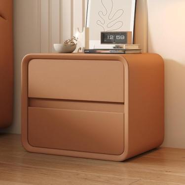Imagem de Criado-mudo Com 2 Gavetas De Madeira Maciça, Mesa De Cabeceira De Couro Microfibra, Mesa De Cabeceira Moderna Para Quarto, Para Quarto/sala De Estar/dormitório, Orange, 45 cm/18 in