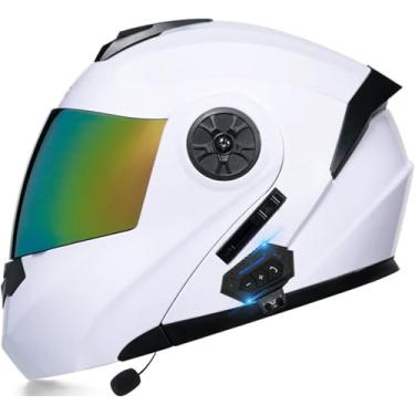 Imagem de Capacete Bluetooth Modular Para Motocicleta, Aprovado Pelo Dot Bluetooth Fm Full Face Flip Up Front Helmet Para Adultos Homens Mulheres Ciclomotor Street Racing Com Microfone Par, E, L(59~60cm)