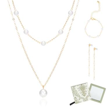Imagem de Colar de pérolas para mulheres moderno banhado a ouro 14K margarida conjunto de joias gargantilha aniversário dia das mães presentes de Natal para mulheres com caixa, Pérola