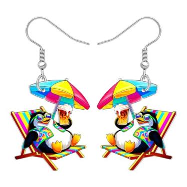 Imagem de DALANE Brincos pendentes de pinguim de praia do Havaí fofo acrílico guarda-chuva engraçado design de cerveja férias de verão joias presentes para mulheres amantes de praia pingentes, Medium, Acrílico