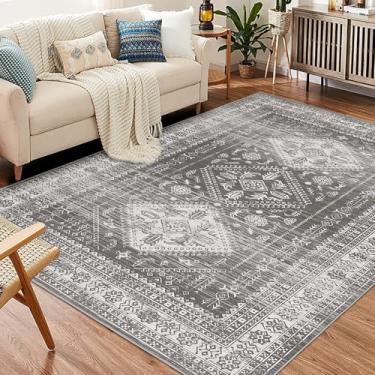 Imagem de Garvee Tapete vintage Boho 2,5 x 3,5 m para sala de estar, colchão abstrato lavável, tapetes macios antiderrapantes com forro de borracha, tapete de cozinha para sala de jantar/escritório/decoração de