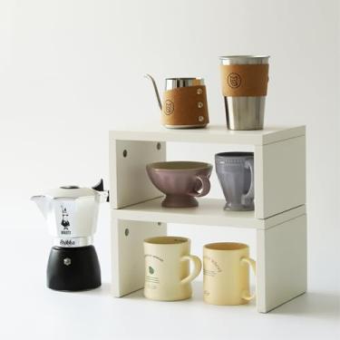 Imagem de XAOHOME Prateleira organizadora de armário, conjunto de 2 prateleiras de balcão de cozinha, armazenamento de cozinha, suporte de especiarias, empilhável, expansível, placa ecológica de madeira maciça