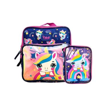 Imagem de Kit Escolar Lancheira + Estojo Box Rabisk Unicornio - Azul