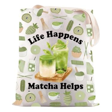 Imagem de JNIAP Presente Matcha Lover Life Happens Matcha Ajuda Sacola Matcha Barista Presente, Sacola Happens Matcha, Sacola
