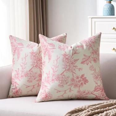Imagem de KWLET Capas de almofada floral rosa 45,7 x 45,7 cm, vintage, rústico, fazenda, chinoiserie, flores, capas para cama, sofá, pátio, móveis, sofá, decoração de casa, conjunto de 2
