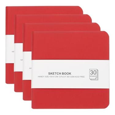 Imagem de PATIKIL Caderno de desenho de papel aquarela 4 x 4, 4 peças, 30 folhas, 300 g/m2/92 kg, caderno de aquarela, capa dura, blocos de papel para pintura, vermelho
