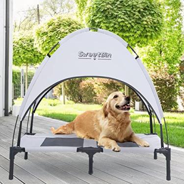 Imagem de SweetBin Berço elevado para cães P/M/G ao ar livre com dossel e sombra lateral para acampar cães pequenos e médios (bolsa de transporte), cama elevada portátil para cães com refrigeração e lateral