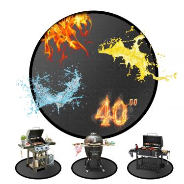 Imagem de Tapete redondo de 101,6 cm para fogão solo fogueira/sob a grelha para churrasqueira ao ar livre, à prova de fogo, impermeável, à prova de óleo, tapete de lareira de 4 camadas, tapete de churrasco