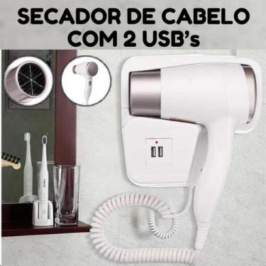 Imagem de Secador de Cabelo Branco Tipo Hotel Fixo USB 110V - FACILITA, 110V
