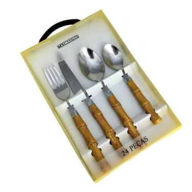 Imagem de Faqueiro 24 Peças Bambu Aço Inox e Resina Mesa Posta Incasa - In Casa