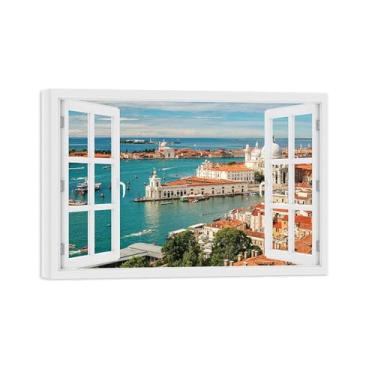 Imagem de Impressões em tela paisagens-Arte parede janela falsa-Edifícios cidade Veneza-Natureza Pintura Decoração Banheiro Tela Embrulhada 60x90cm