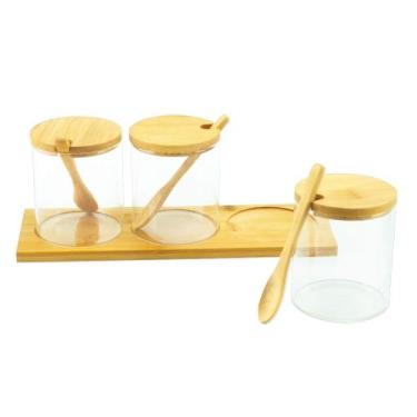 Imagem de Kit Porta Temperos Condimentos com Colher de Bambu - Livon