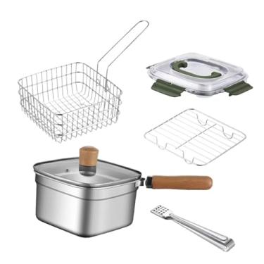 Imagem de Ioensy Mini Fritadeira com Cesta de aço Inoxidável para Fritar, Alça Confortável, Tampa Portátil, Fritadeira com Cesta para Conservar Batatas Fritas