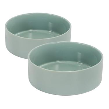 Imagem de SPUNKYJUNKY Tigela de cerâmica para cães e gatos de 1,700 g, tigela de água moderna e pesada para comida verde Morandi (pacote com 2)