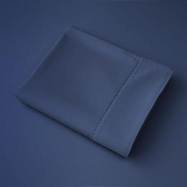 Imagem de Apenas lençóis de algodão, lençol de cima 100% algodão 600 fios, 100% algodão, lençol de cima Queen apenas 1 peça, fresco, respirável, enrugado (1 peça azul marinho)