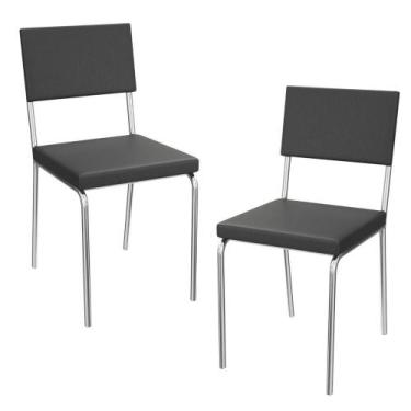 Imagem de Kit 2 Cadeiras Cromada Sala Jantar 2C128CR Kappesberg, Preto