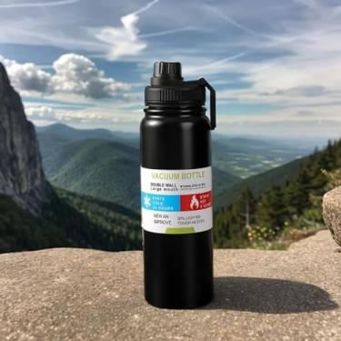Imagem de Garrafa Térmica Esportiva em Aço Inox, 800ml, Parede Dupla, Isolamento a Vácuo (Preto)