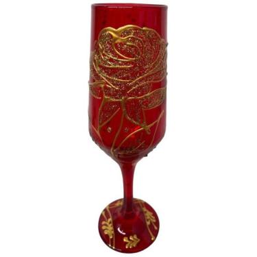 Imagem de Taça Pomba Gira Vermelha Rosa Dourada Buffet Cristal 180Ml