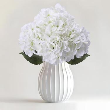 Imagem de UDBZTCE 4 peças de flores artificiais de hortênsia de tamanho grande de haste longa para decoração de casamento em casa, centro de mesa, decoração de escritório, chuveiro (branco)