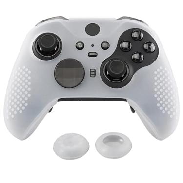 Imagem de eXtremeRate Capa de silicone transparente e antiderrapante semitransparente, capa protetora para controle para Xbox One Elite Series 2, Xbox Elite 2 Core com tampas analógicas de aperto de polegar