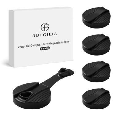 Imagem de BULGILIA Pacote com 4 tampas de substituição compatíveis com copos de galheteiro Good Seasons para molho de salada, silicone de grau alimentício, preto