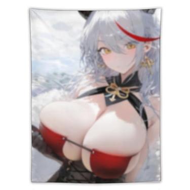 Imagem de LIEGBMEU Tapeçaria sexy de anime menina 152 x 203 cm arte de colcha de parede decoração de tapeçaria caprichosa AF109