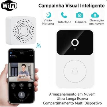 Imagem de Campainha Wi-Fi Branca com Áudio e Câmera Externa para Residência - AS