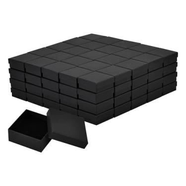 Imagem de dedoot Caixas de joias Kraft, pacote com 100 caixas de presente quadradas de papelão, 7 x 7 x 3 cm, pequeno colar, brinco, caixa kraft para conjunto de joias com almofada de veludo, preto
