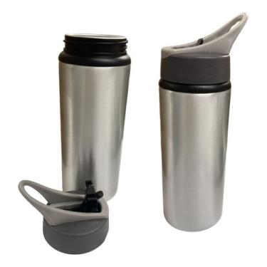 Imagem de Kit 2 Squeezes Sport de Alumínio 600ml – Cor Prata – Ideal para Academia e Esportes
