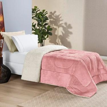 Imagem de Kit Coberdrom + Jogo de Lençol Solteiro 400 fios 3 Peças Edredom Dupla Face Cobertor Pele de Carneiro Macio (Rosê)