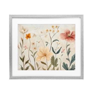 Imagem de Stupell Industries Impressão emoldurada cinza de folhagem floral fraca sob o design de vidro da Petal Prints Design, 43 x 53 cm