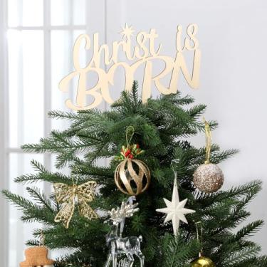 Imagem de Yalikop Topo de árvore de Natal de presépio religioso, estrela cristo nasce, decoração de árvore de madeira, presépio de Natal, decoração de copa de árvore de madeira do nascimento de Jesus para festa