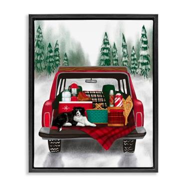 Imagem de Stupell Industries Design de arte de parede em tela flutuante com moldura preta para porta traseira de inverno por Jilly Jack Designs, 53 x 43 cm