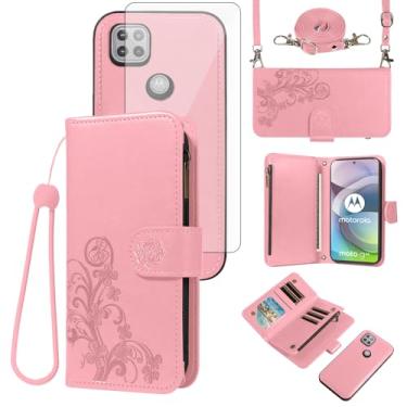 Imagem de Asuwish Capa de celular para Motorola Moto One 5G Ace/G G5 2021 capa de celular carteira com zíper com alça protetora de tela de vidro temperado porta-cartão de flores MotoOne 1 One5G UW Ace 6.7